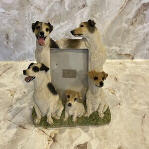 Jack Russell Terrier picture frame tabletop stand, molded, oval 3.5 x 5, 3-D